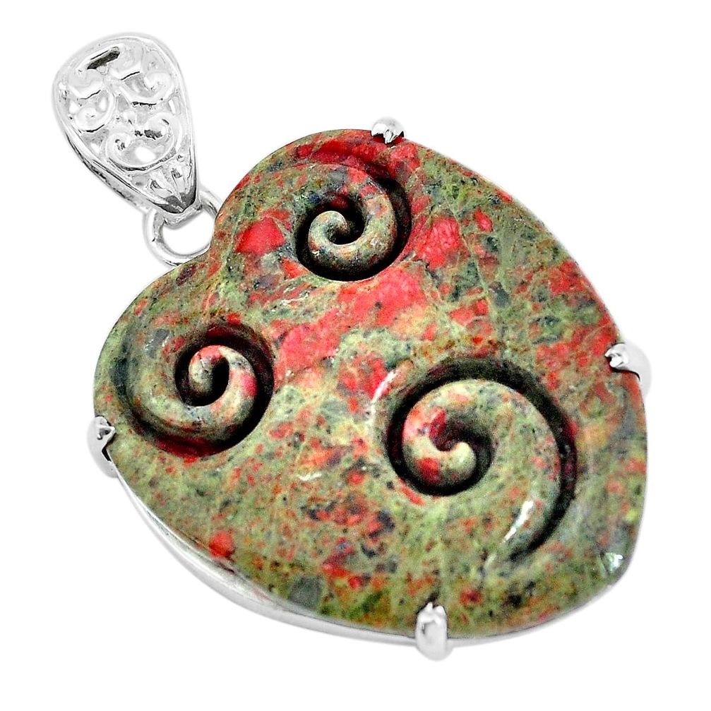 30.36cts natural green unakite 925 sterling silver pendant jewelry p35909