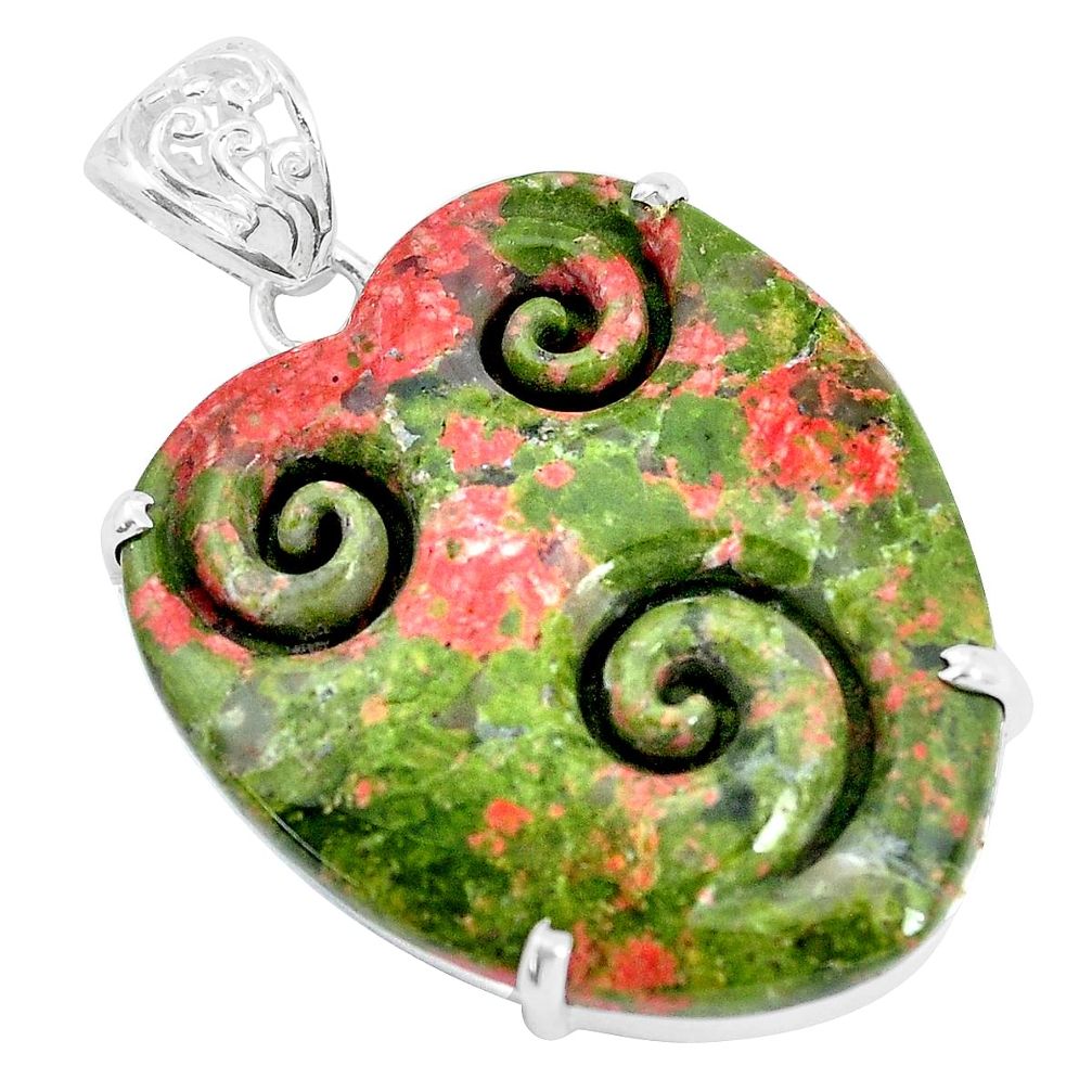 31.00cts natural green unakite 925 sterling silver pendant jewelry p35910