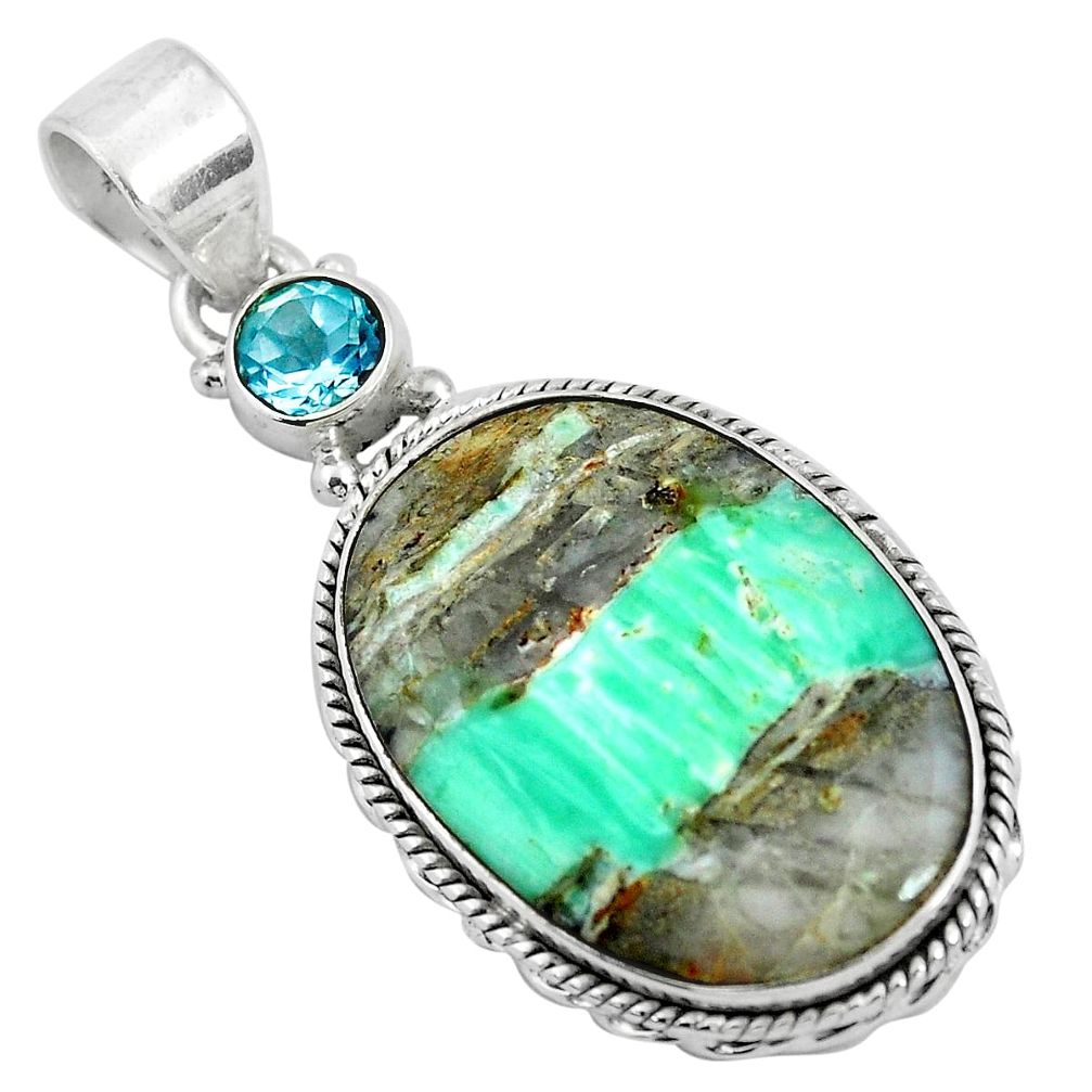 24.00cts natural green variscite oval topaz 925 sterling silver pendant d31061