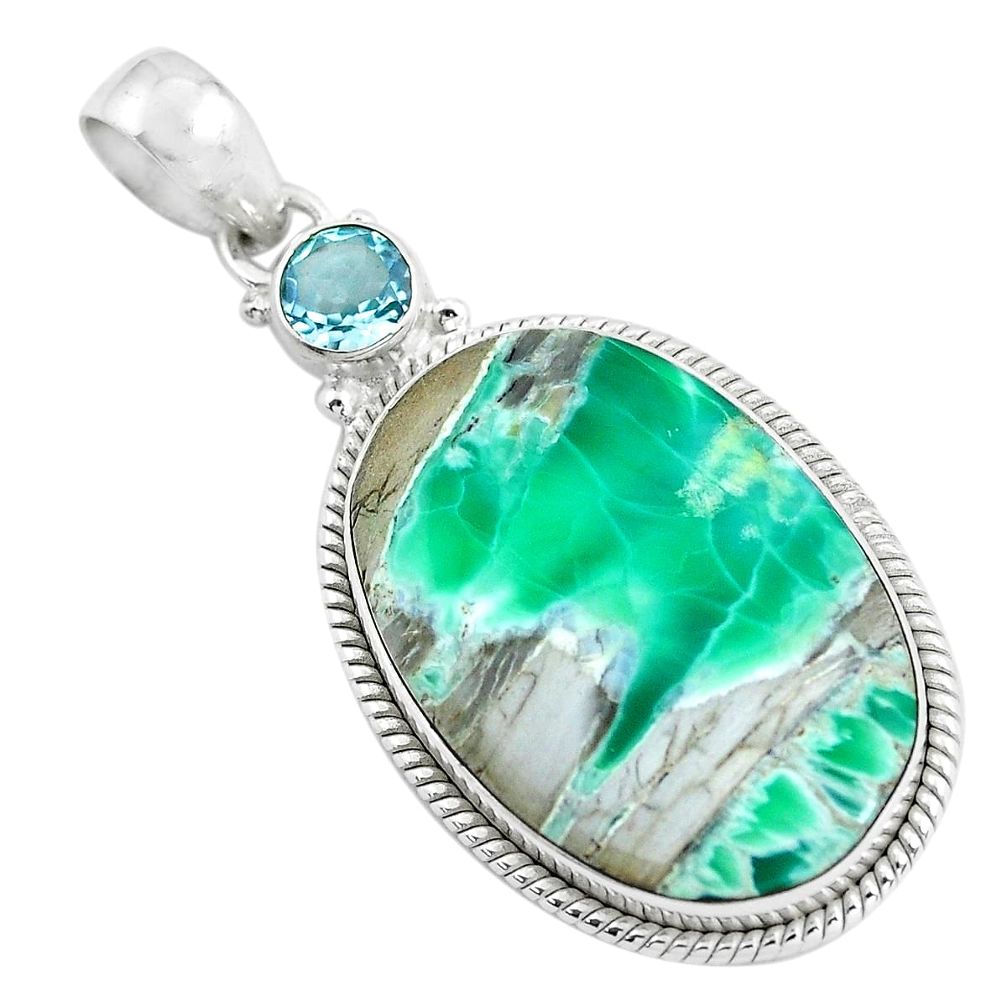 24.38cts natural green variscite topaz 925 sterling silver pendant d31813