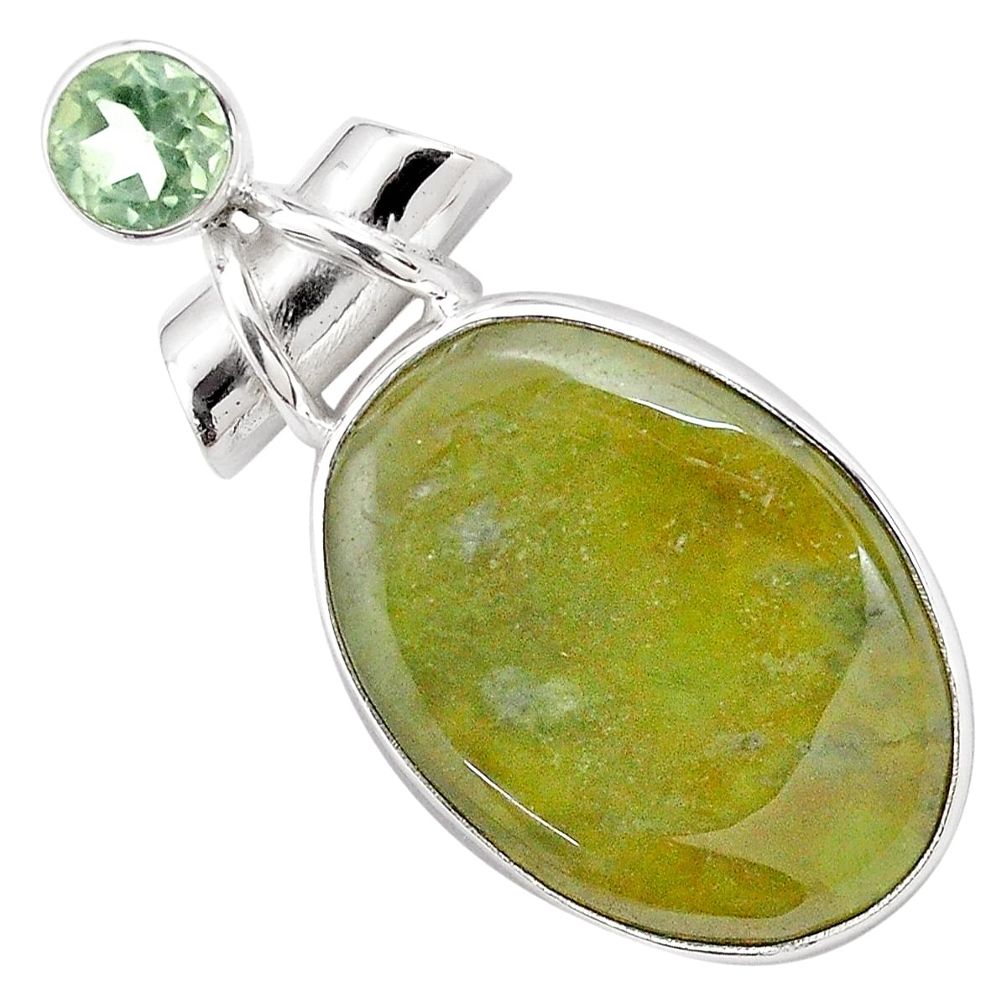 22.59cts natural green vasonite amethyst 925 sterling silver pendant p85221