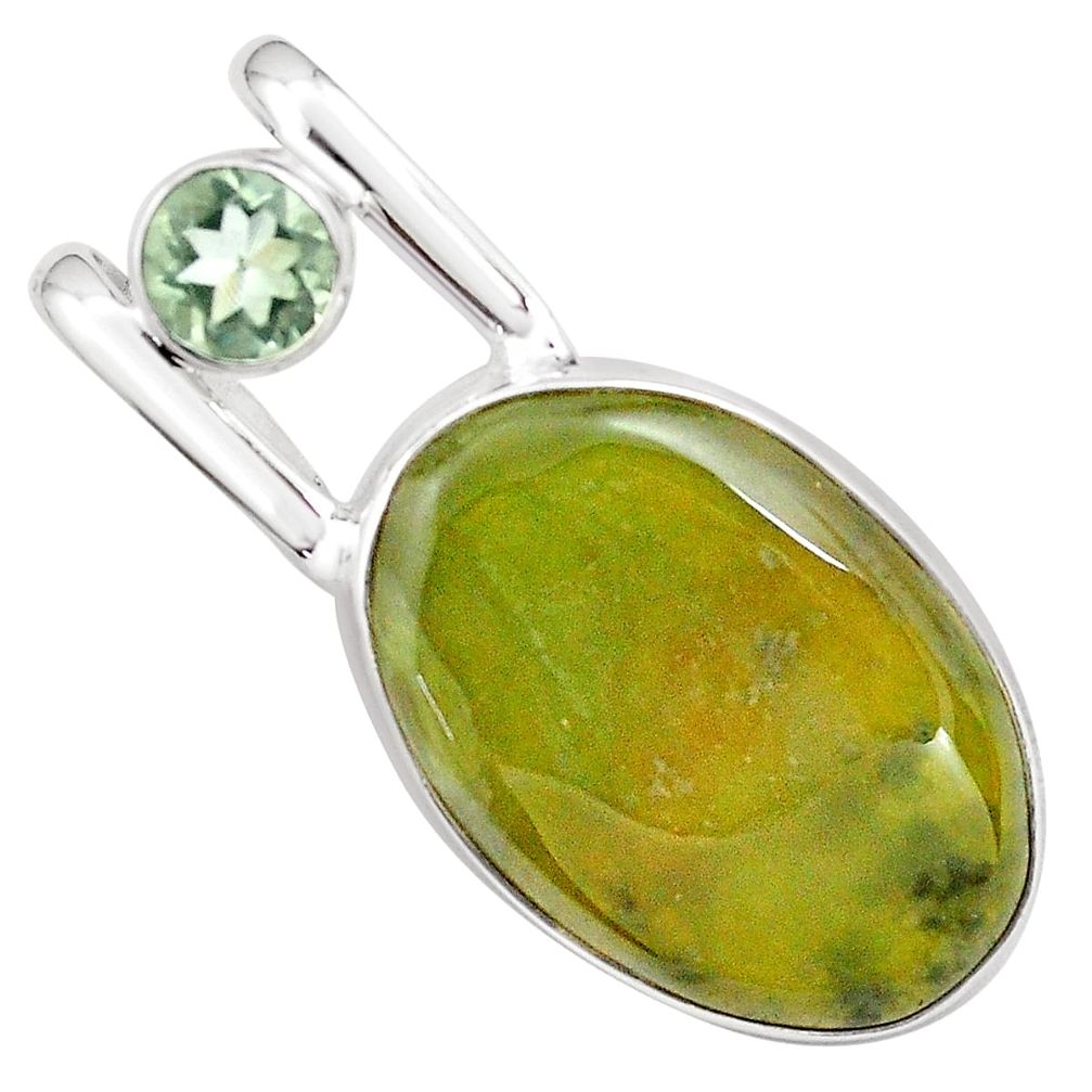 18.46cts natural green vasonite amethyst 925 sterling silver pendant p85226