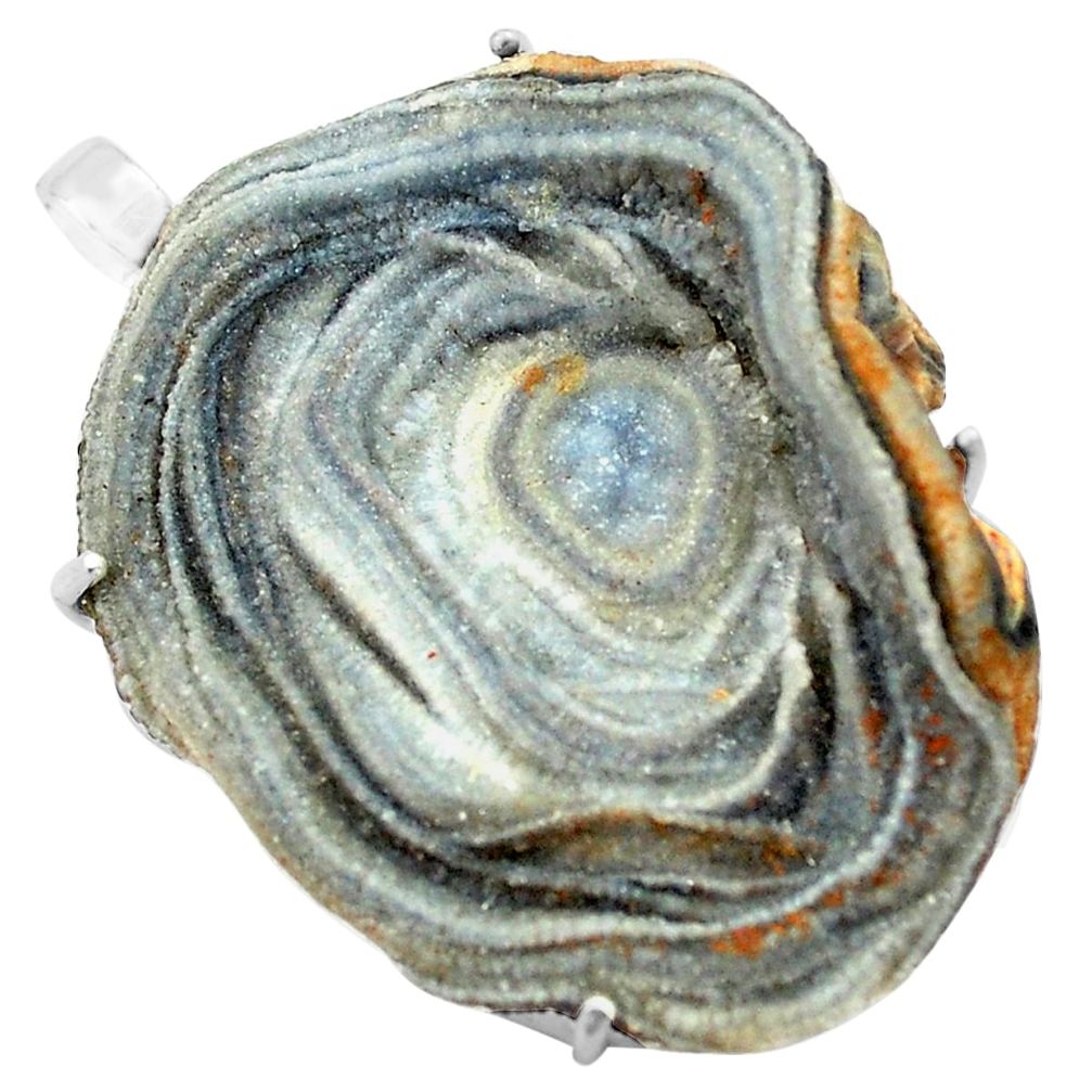 63.91cts natural grey desert druzy (chalcedony rose) 925 silver pendant p74122