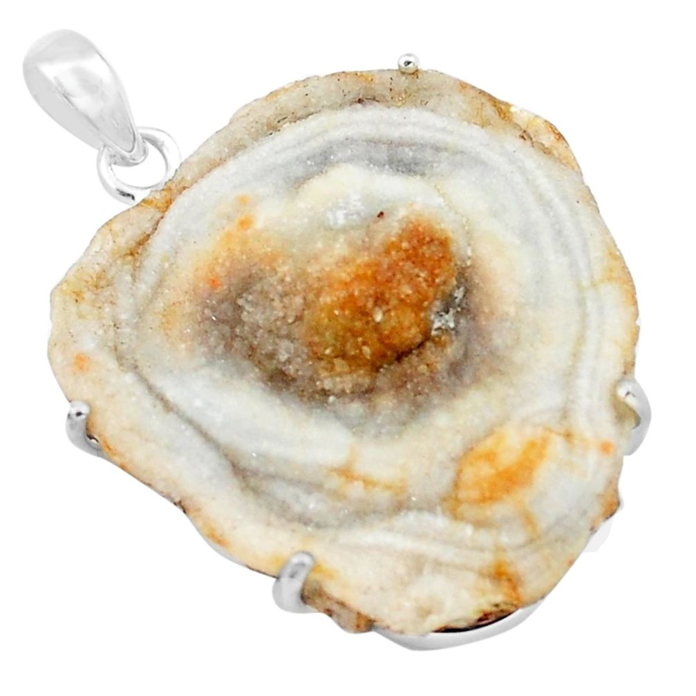 38.50cts natural grey desert druzy (chalcedony rose) 925 silver pendant p74165