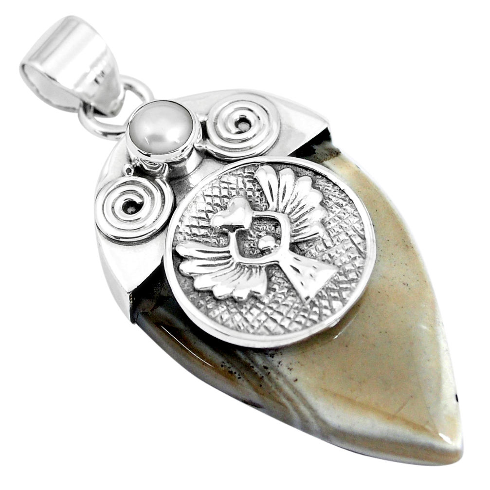 29.55cts natural grey striped flint ohio pearl 925 silver pendant jewelry p45567