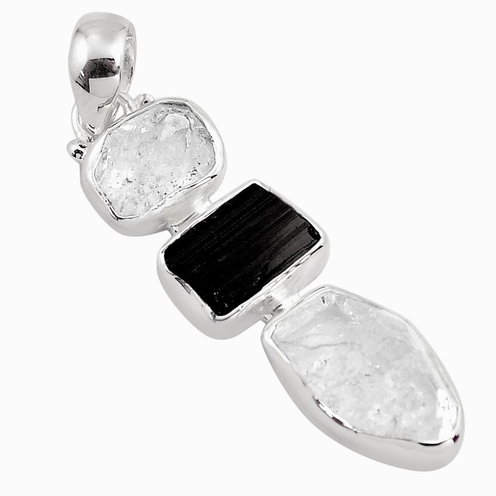 11.55cts natural herkimer diamond tourmaline rough 925 silver pendant p88001