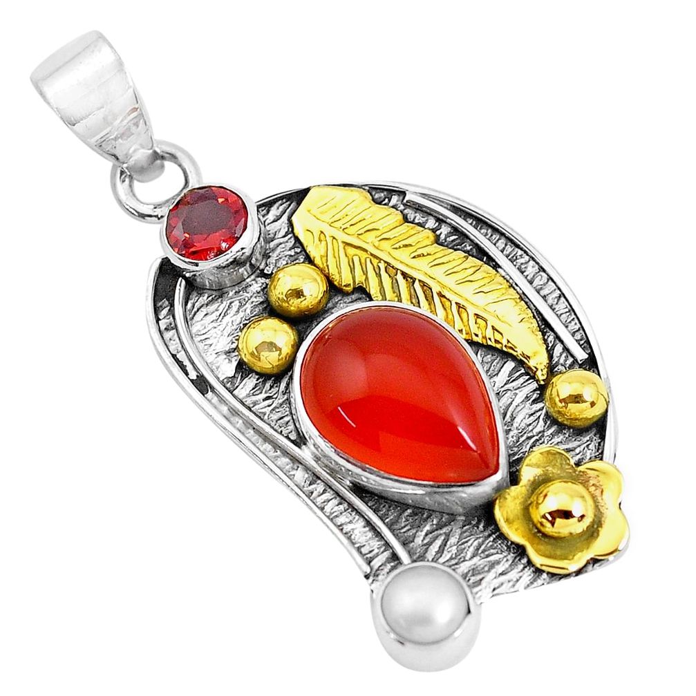 7.13cts natural honey onyx ruby 925 sterling silver 14k gold pendant d31165