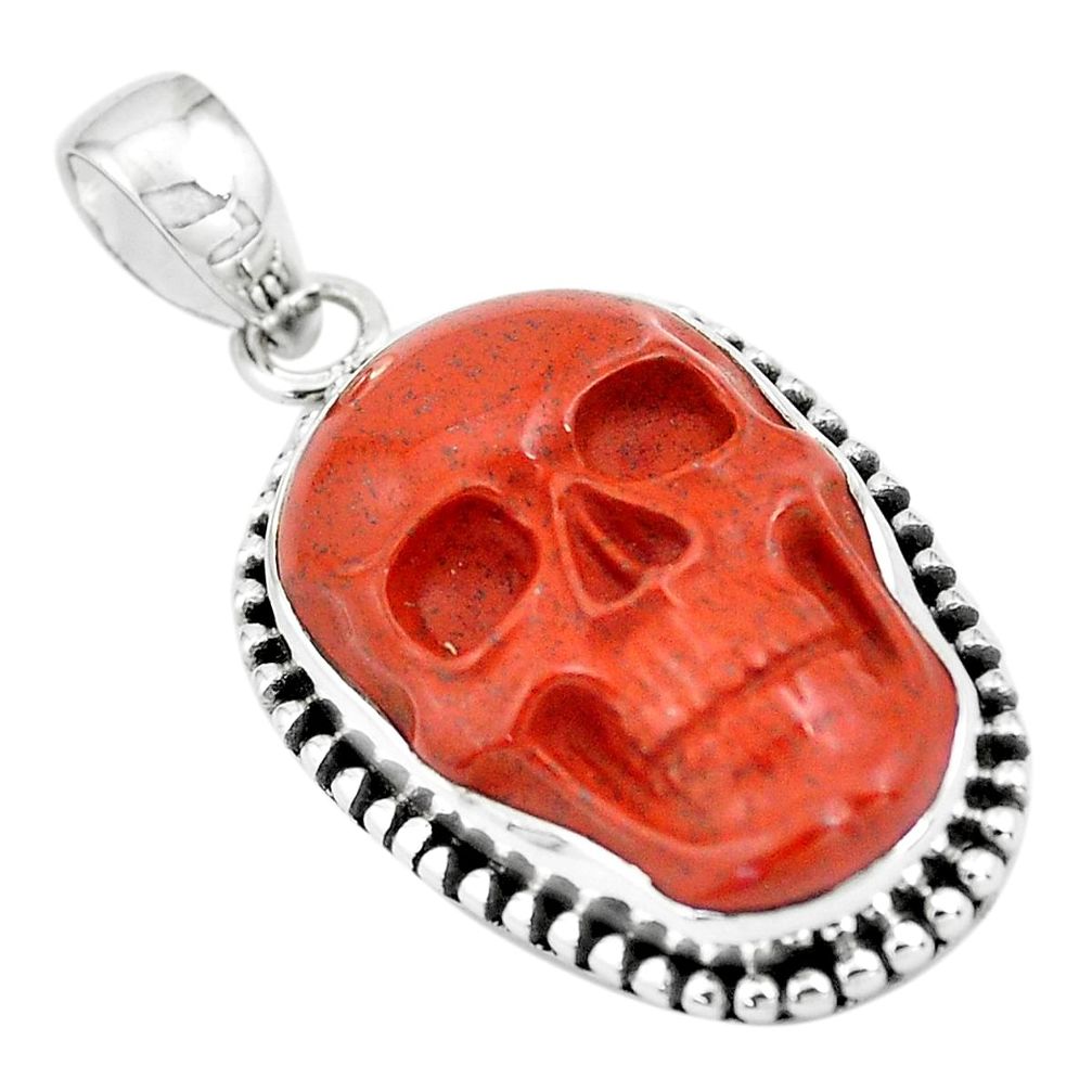 16.46cts natural jasper red 925 sterling silver skull pendant carving p77307