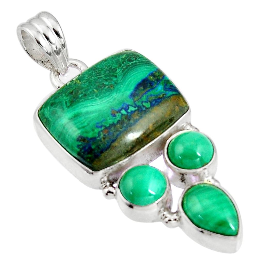 21.48cts natural malachite in chrysocolla malachite 925 silver pendant p90357