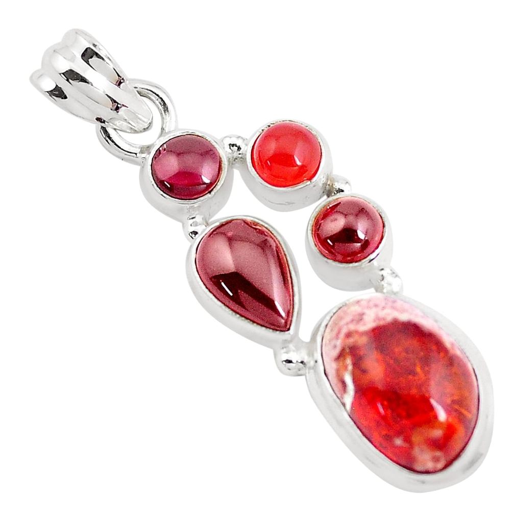 13.24cts natural mexican fire opal cornelian garnet 925 silver pendant p40498