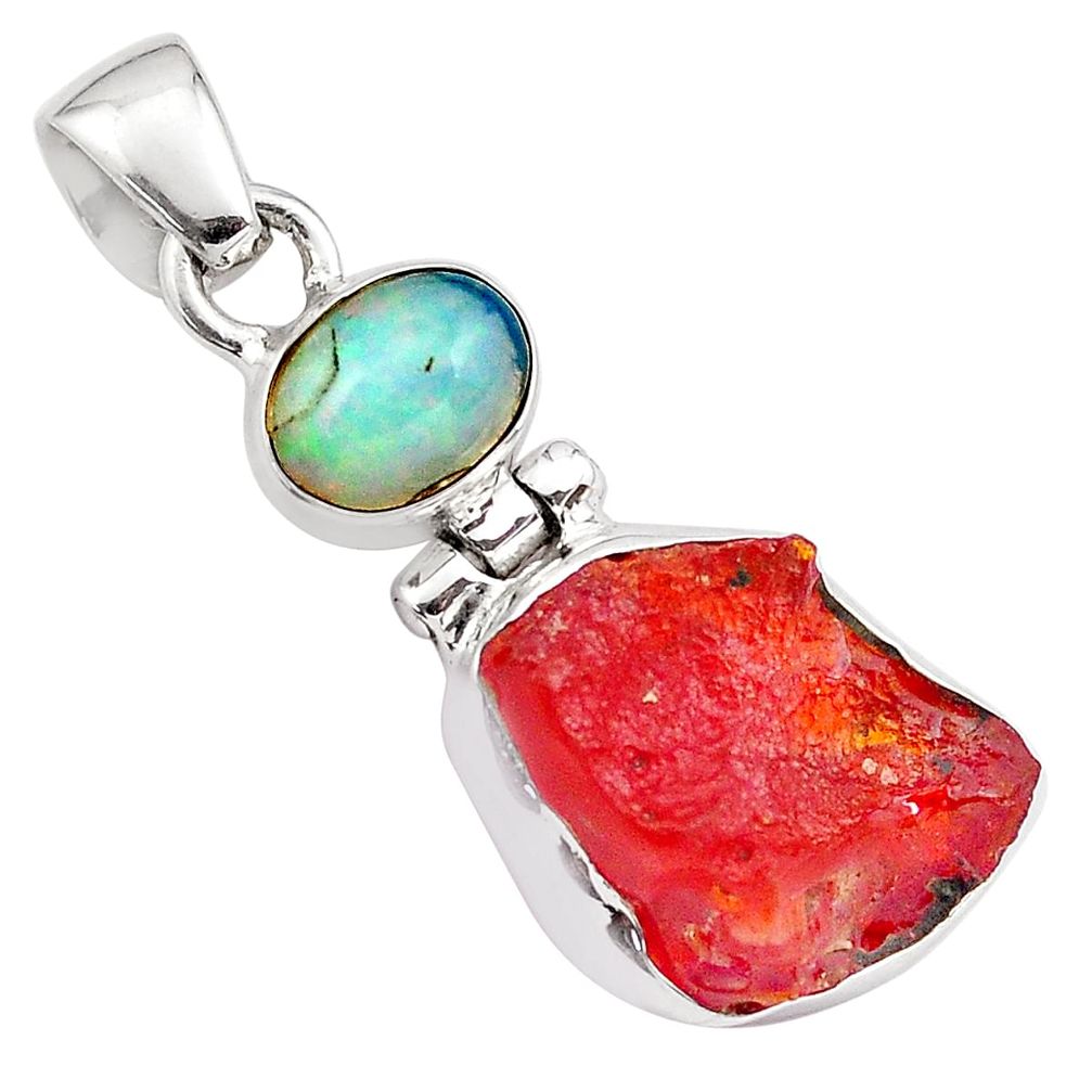 10.62cts natural mexican fire opal ethiopian opal 925 silver pendant p84327