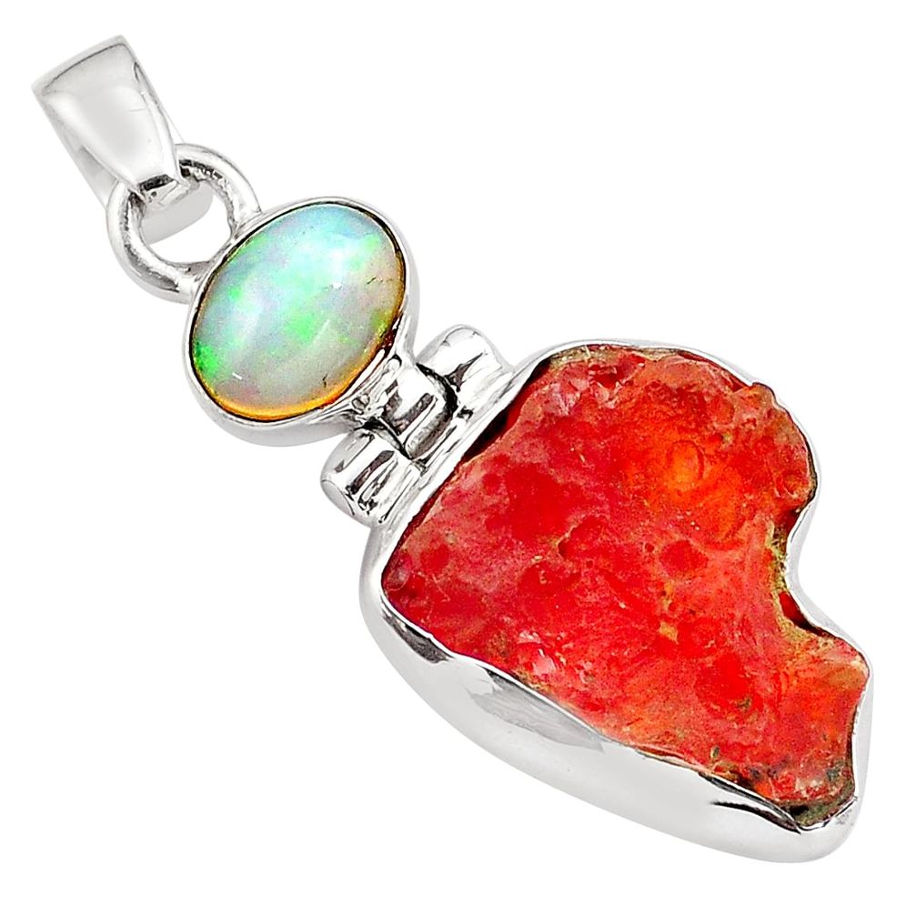 10.05cts natural mexican fire opal ethiopian opal 925 silver pendant p84330