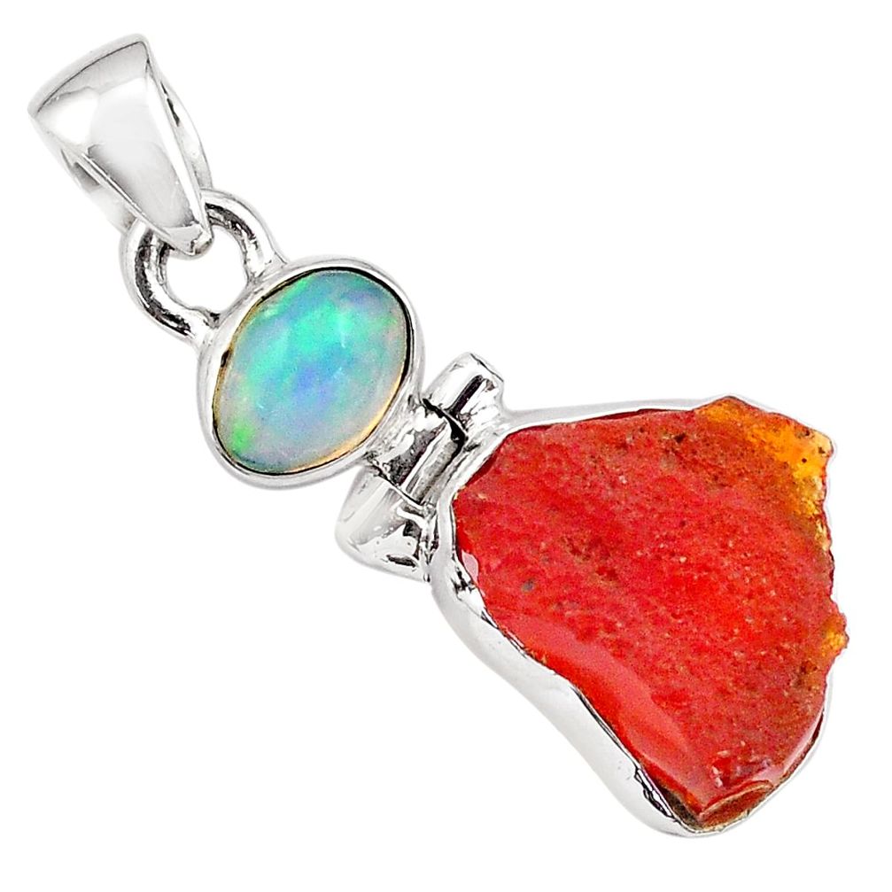 9.72cts natural mexican fire opal ethiopian opal 925 silver pendant p84333