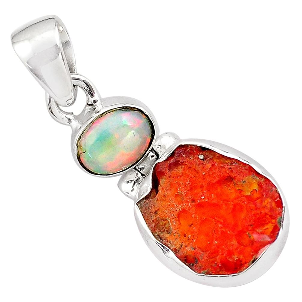 11.73cts natural mexican fire opal ethiopian opal 925 silver pendant p84340