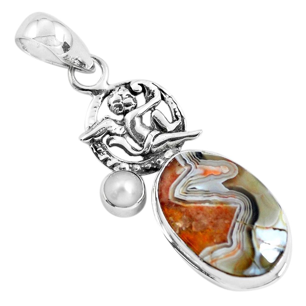 13.77cts natural mexican laguna lace agate 925 silver angel pendant p55065