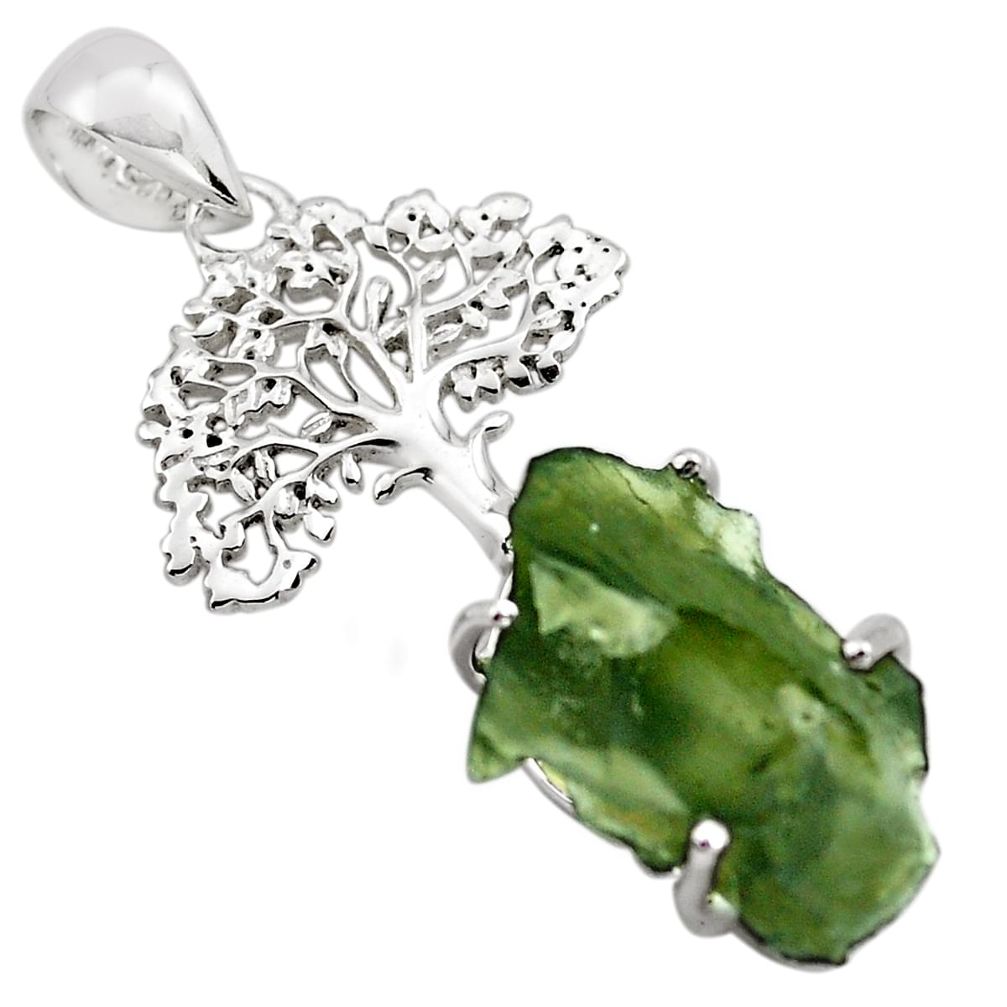 6.88cts natural moldavite (genuine czech) 925 silver tree of life pendant p87034