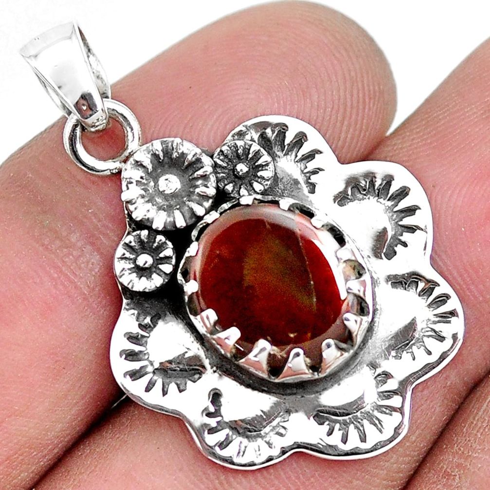 5.13cts natural multi color ammolite (canadian) 925 silver flower pendant p42152