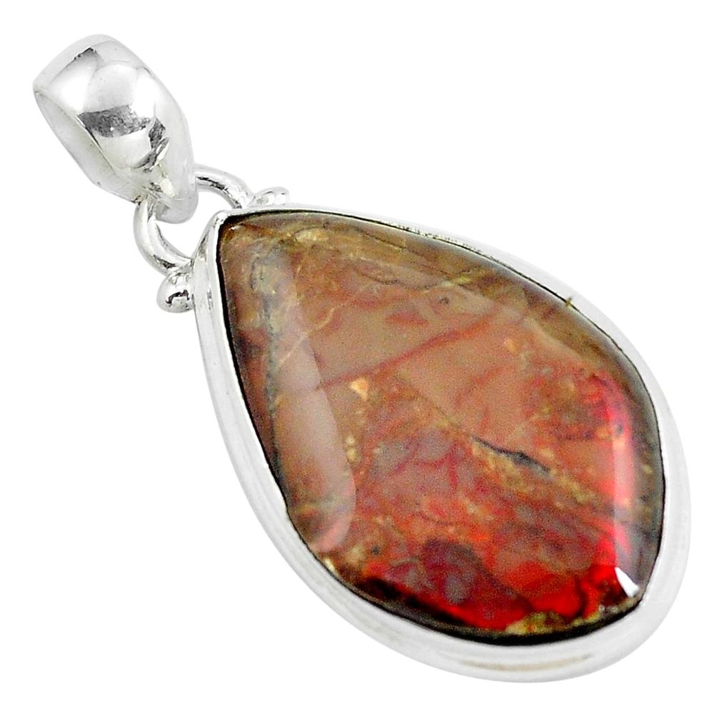 16.73cts natural multi color ammolite (canadian) 925 silver pendant d31930