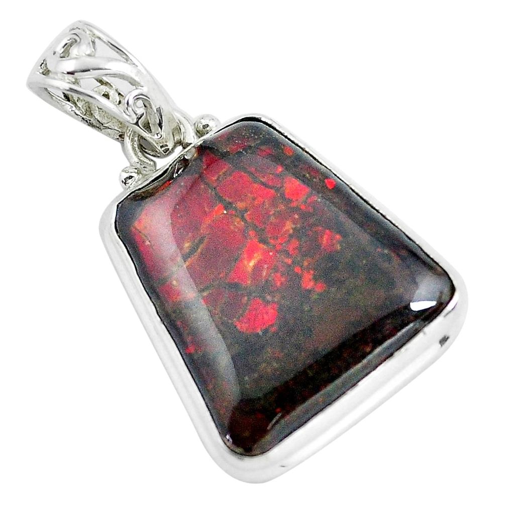 18.68cts natural multi color ammolite (canadian) 925 silver pendant d31932