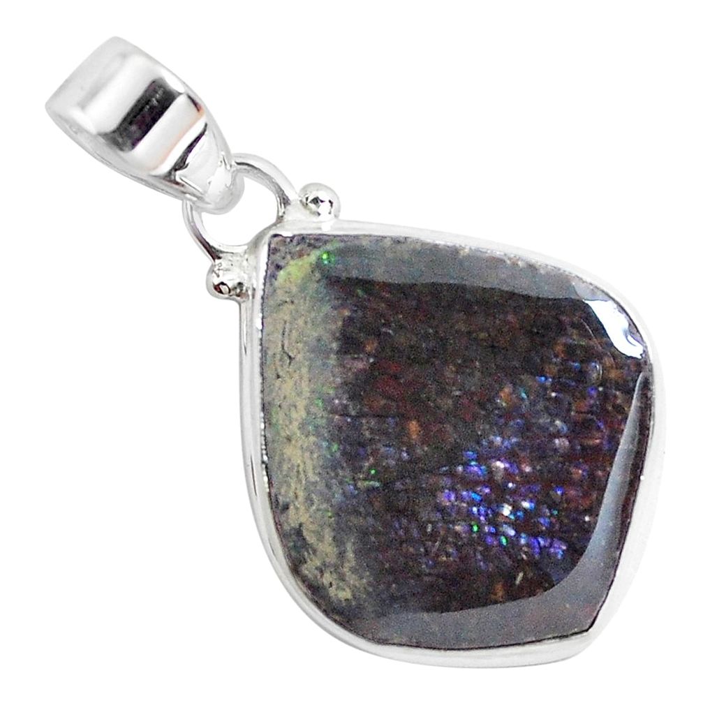 13.67cts natural multi color ammolite (canadian) 925 silver pendant p47009