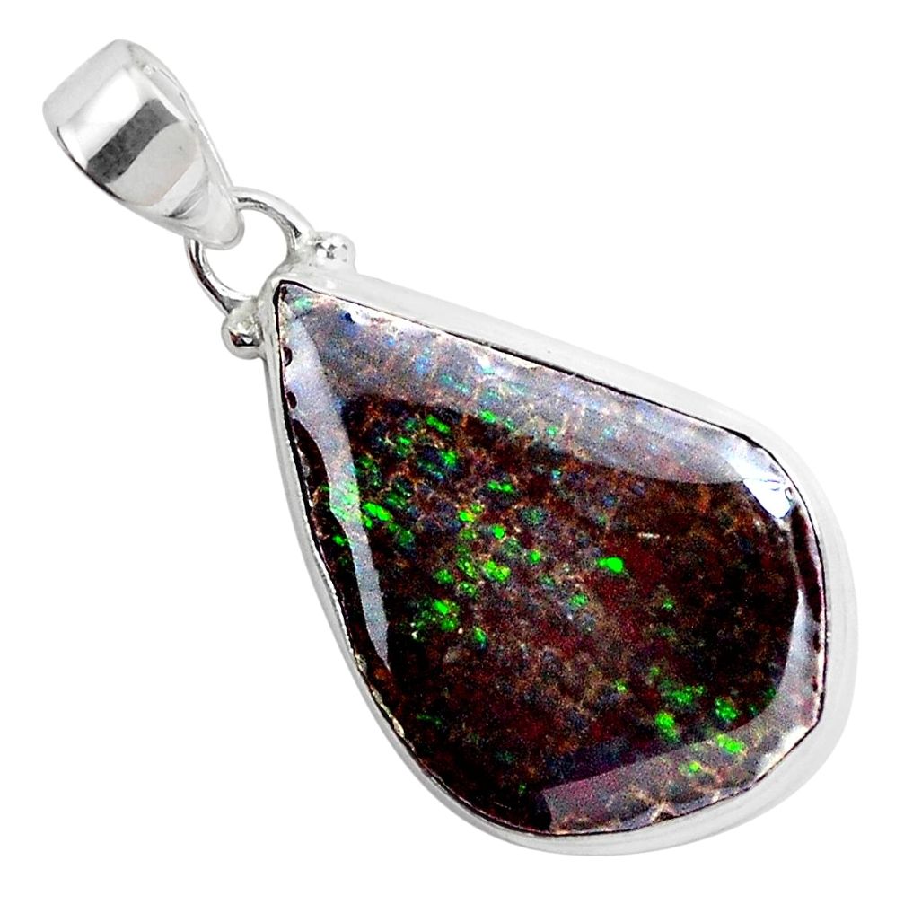 16.20cts natural multi color ammolite (canadian) 925 silver pendant p47041