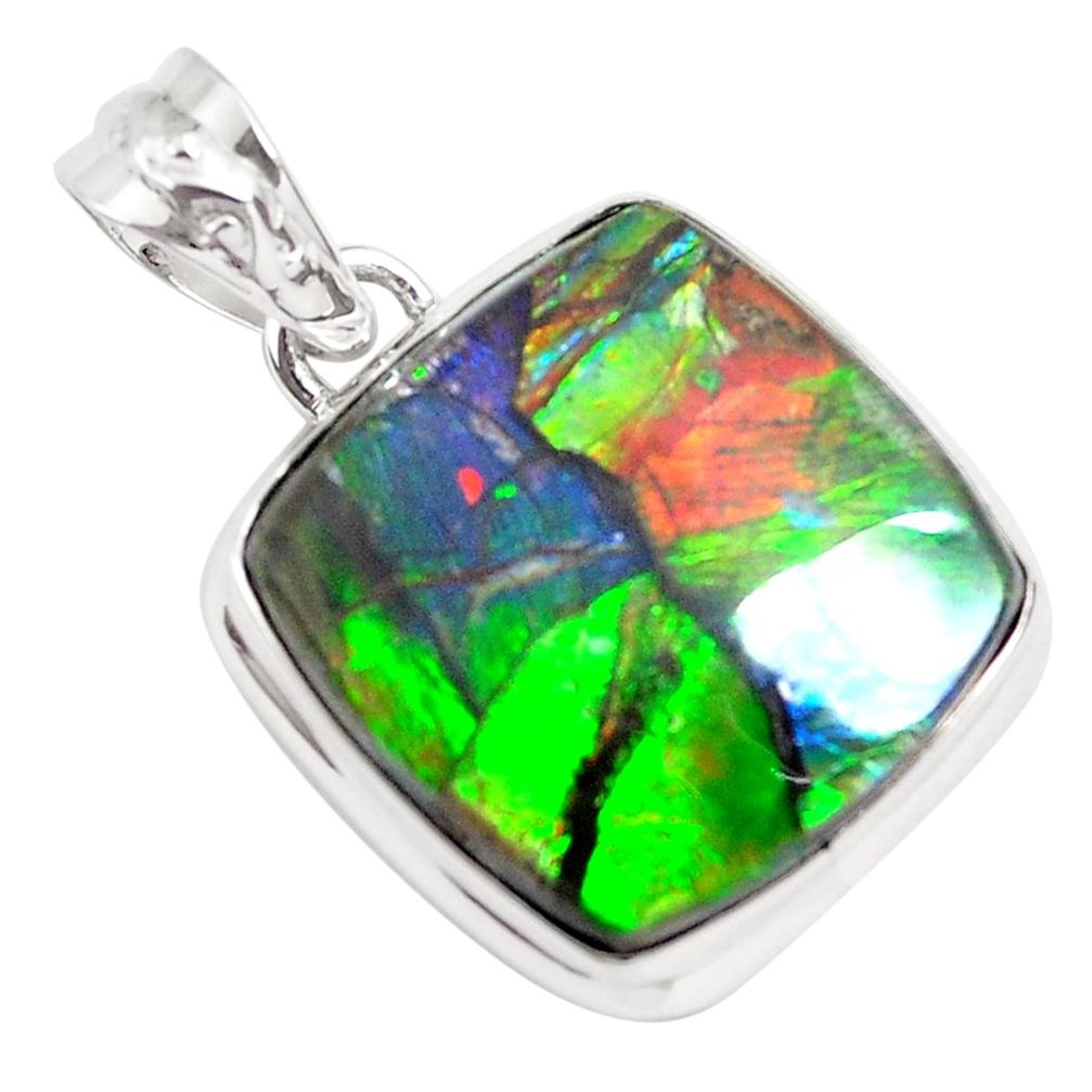 21.20cts natural multi color ammolite (canadian) 925 silver pendant p47788