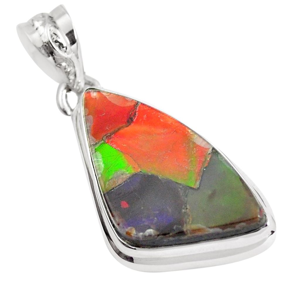 16.06cts natural multi color ammolite (canadian) 925 silver pendant p47802