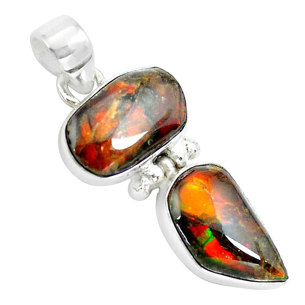 10.08cts natural multi color ammolite (canadian) 925 silver pendant p65759