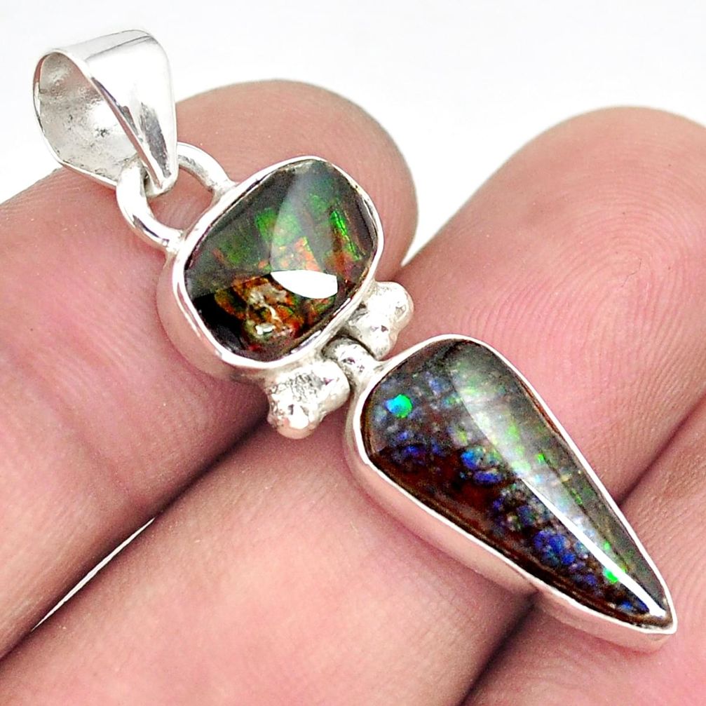 8.95cts natural multi color ammolite (canadian) 925 silver pendant p70512