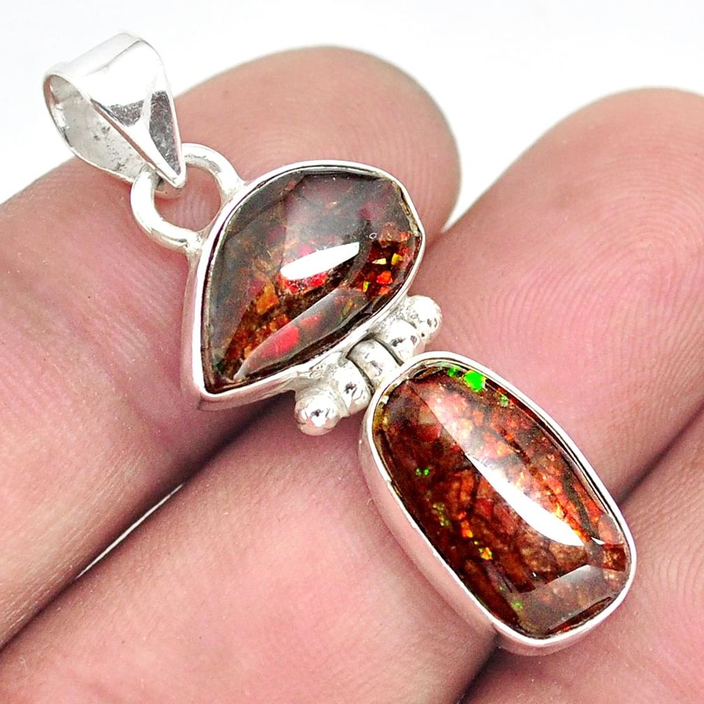 9.27cts natural multi color ammolite (canadian) 925 silver pendant p70517