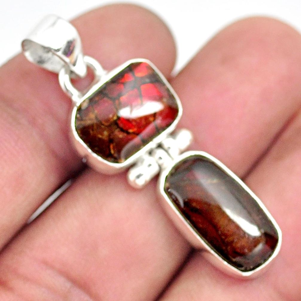 10.32cts natural multi color ammolite (canadian) 925 silver pendant p70529