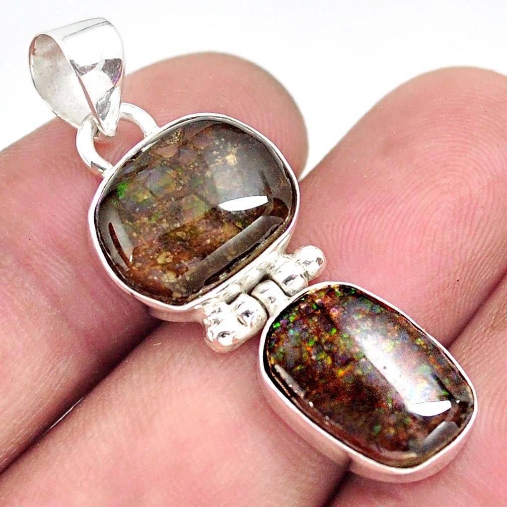 10.32cts natural multi color ammolite (canadian) 925 silver pendant p70531