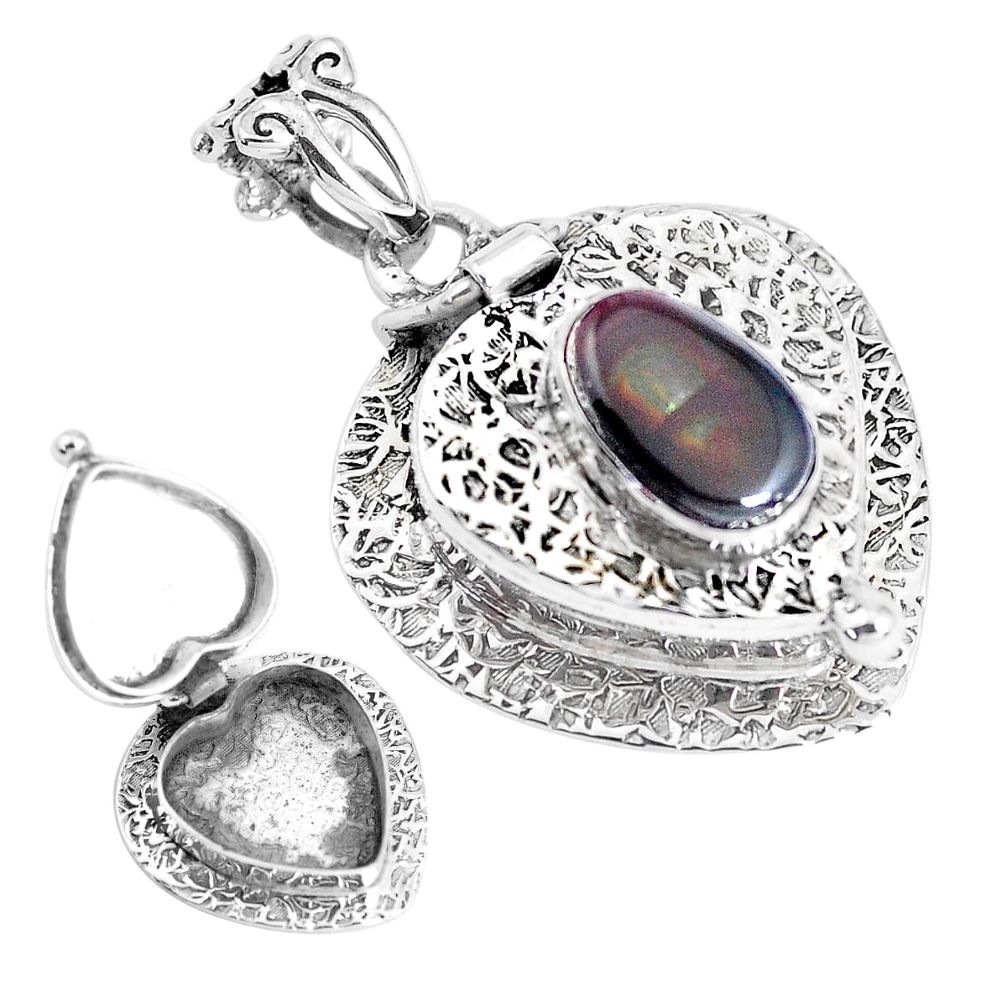 3.99cts natural multi color ammolite 925 silver poison box pendant p44931