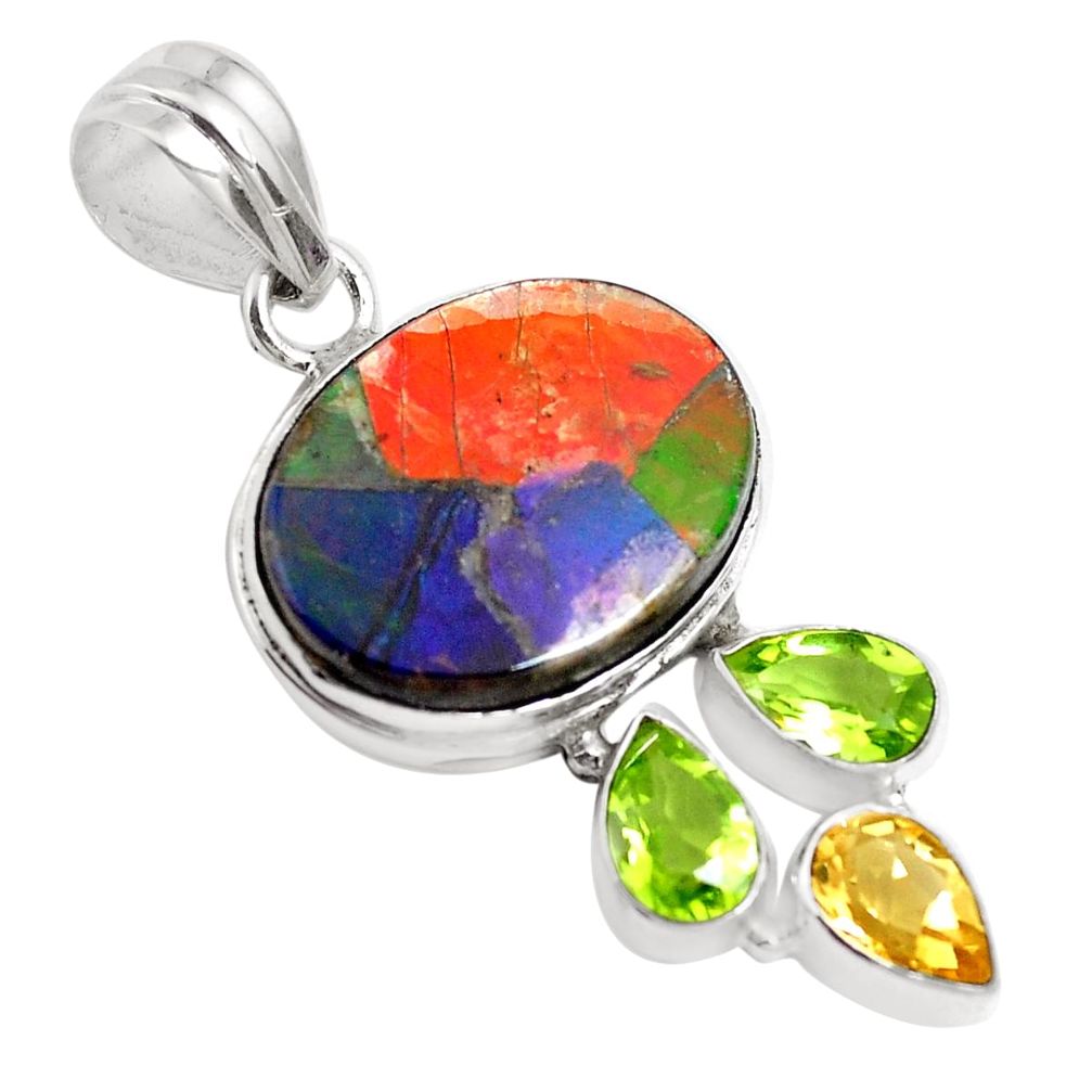 15.02cts natural multi color ammolite citrine peridot 925 silver pendant p47804