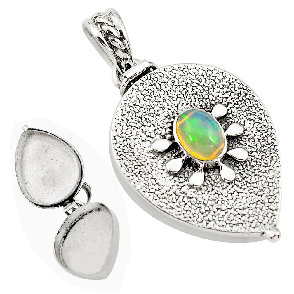 2.42cts natural multi color ethiopian opal 925 silver poison box pendant p80008