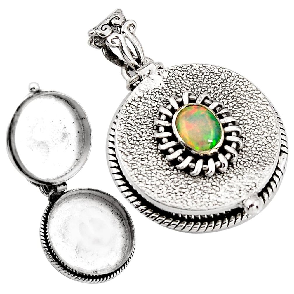 2.25cts natural multi color ethiopian opal 925 silver poison box pendant p92841