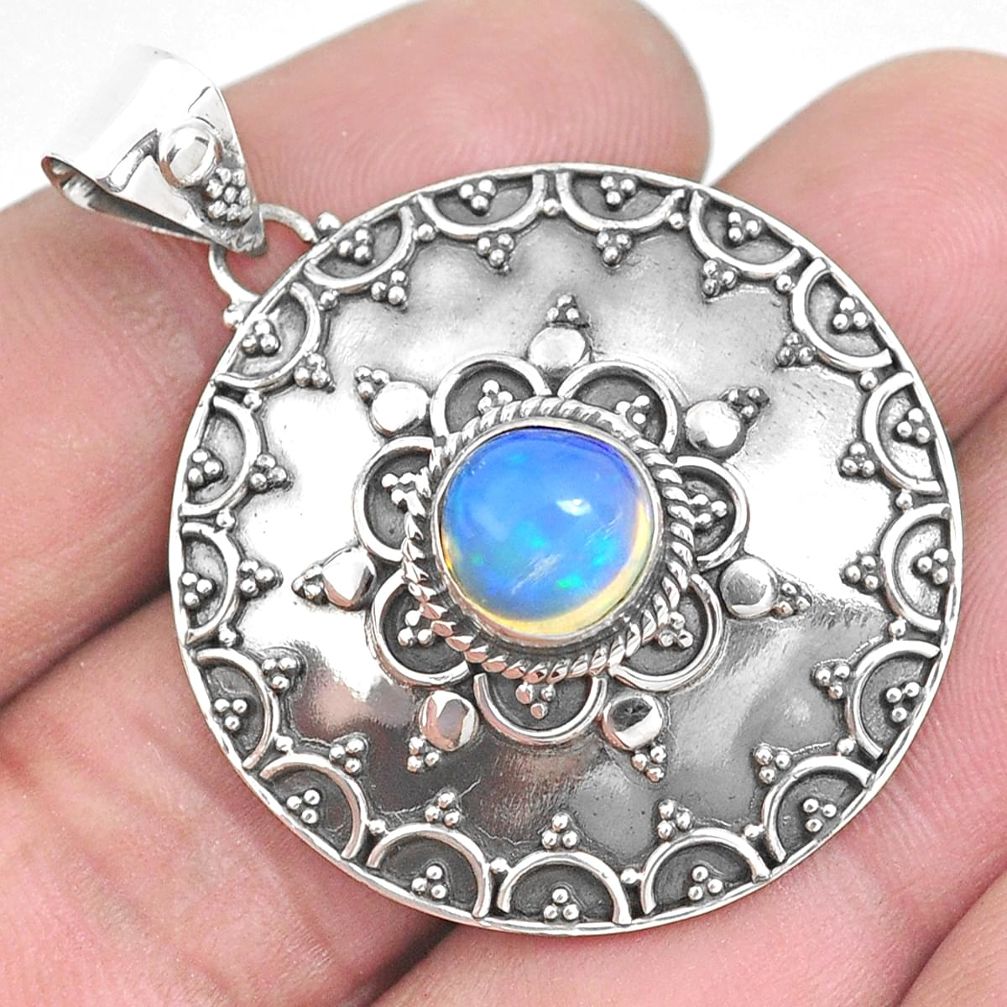 3.13cts natural multi color ethiopian opal 925 sterling silver pendant p33385