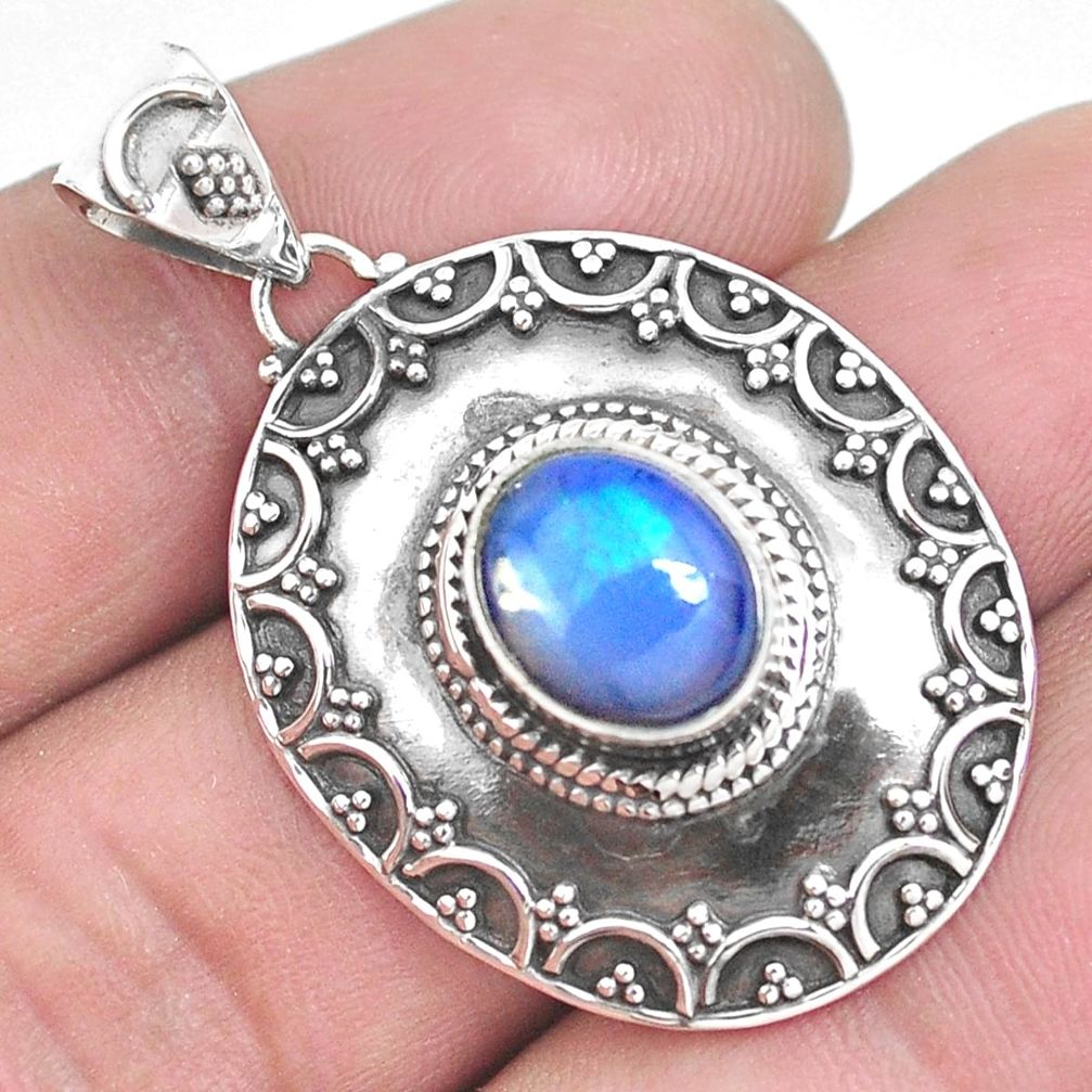 4.02cts natural multi color ethiopian opal 925 sterling silver pendant p33388