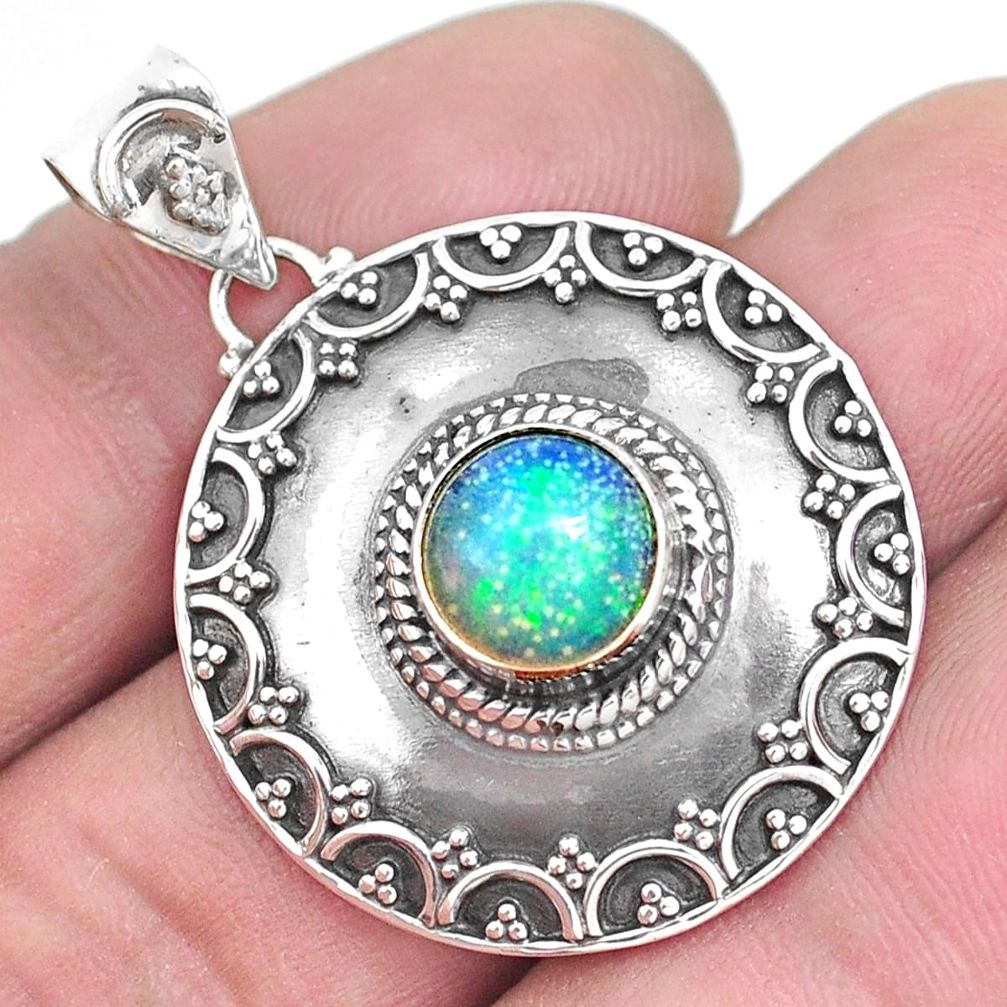 3.42cts natural multi color ethiopian opal 925 sterling silver pendant p33397