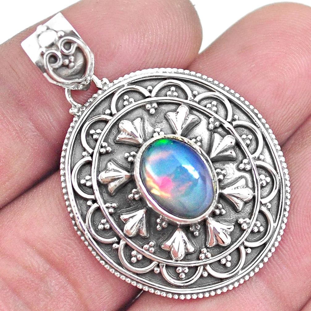 4.07cts natural multi color ethiopian opal 925 sterling silver pendant p33399