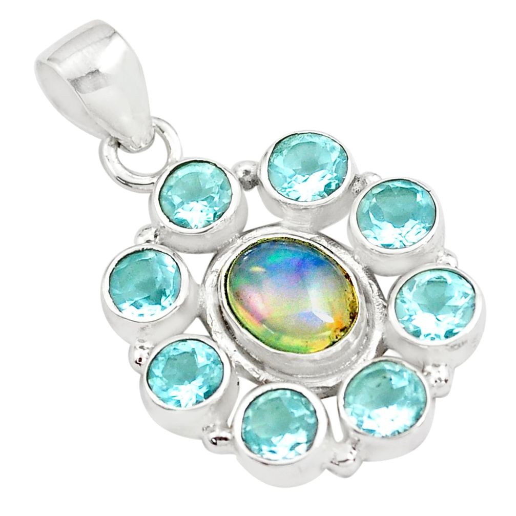 10.54cts natural multi color ethiopian opal topaz 925 silver pendant p78015