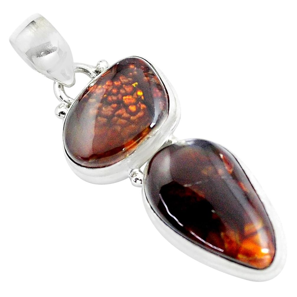 16.73cts natural multi color mexican fire agate 925 silver pendant d31897