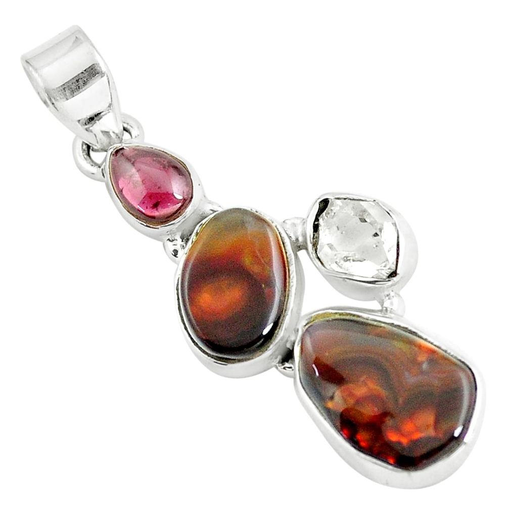 12.52cts natural multi color mexican fire agate 925 silver pendant d31901
