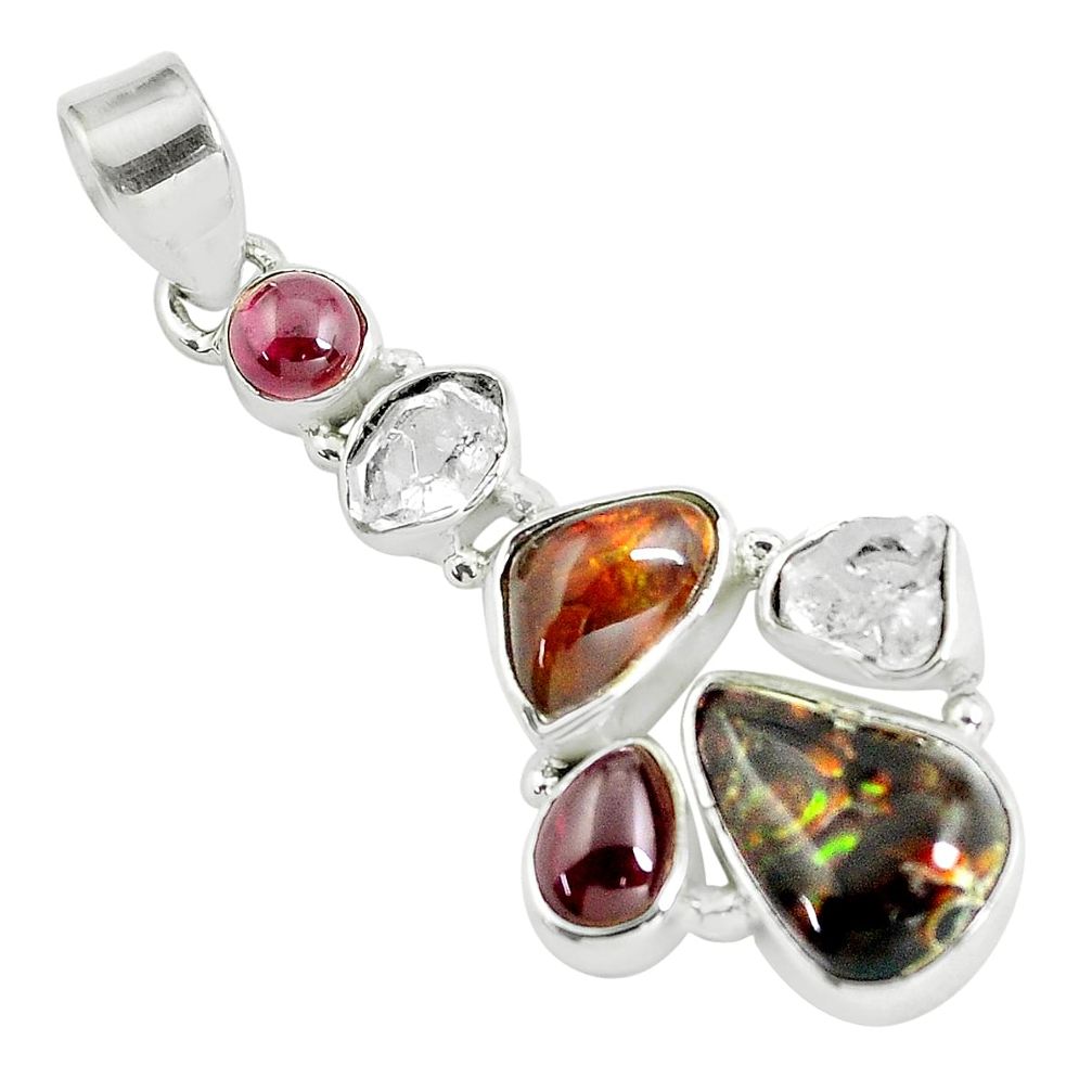 14.23cts natural multi color mexican fire agate 925 silver pendant d31905