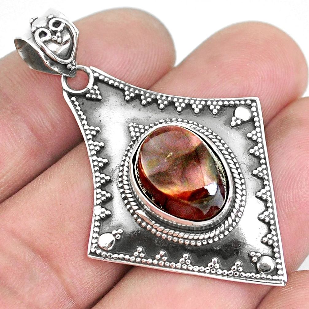 5.42cts natural multi color mexican fire agate 925 silver pendant jewelry p33448