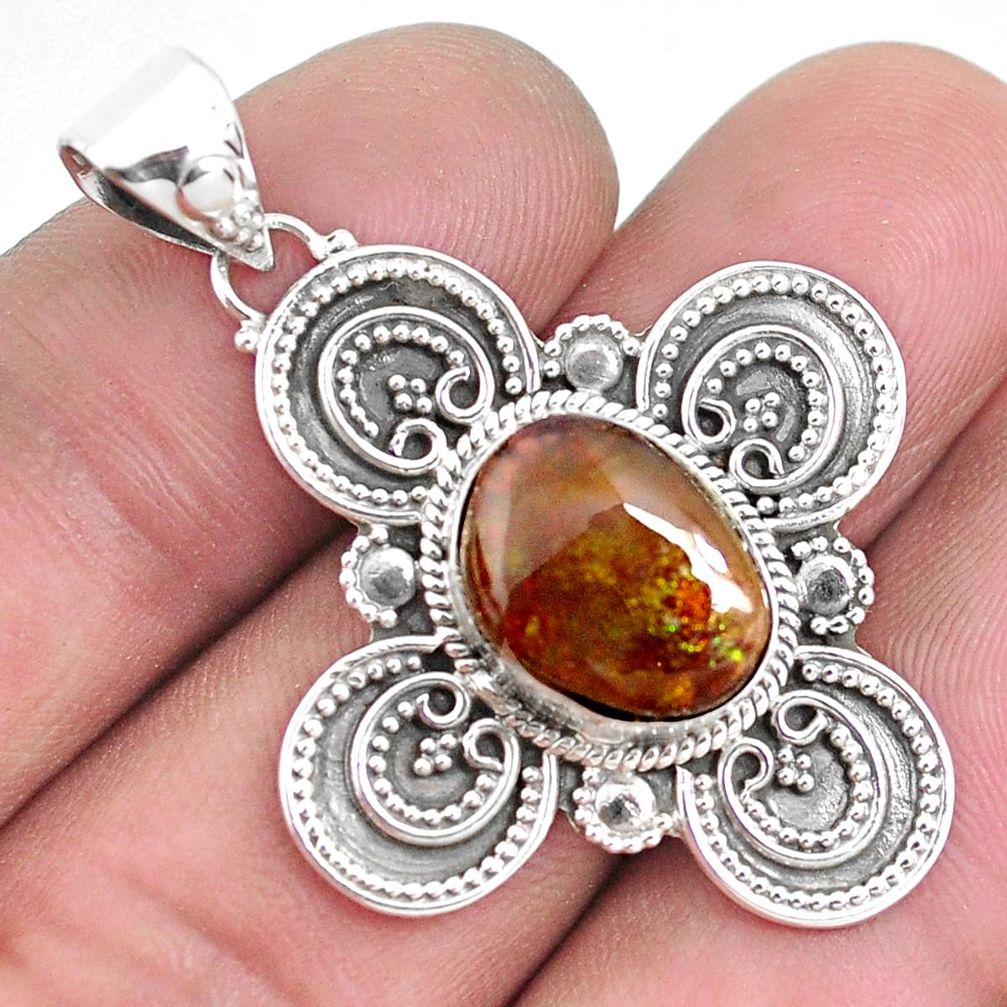 5.30cts natural multi color mexican fire agate 925 silver pendant p33452