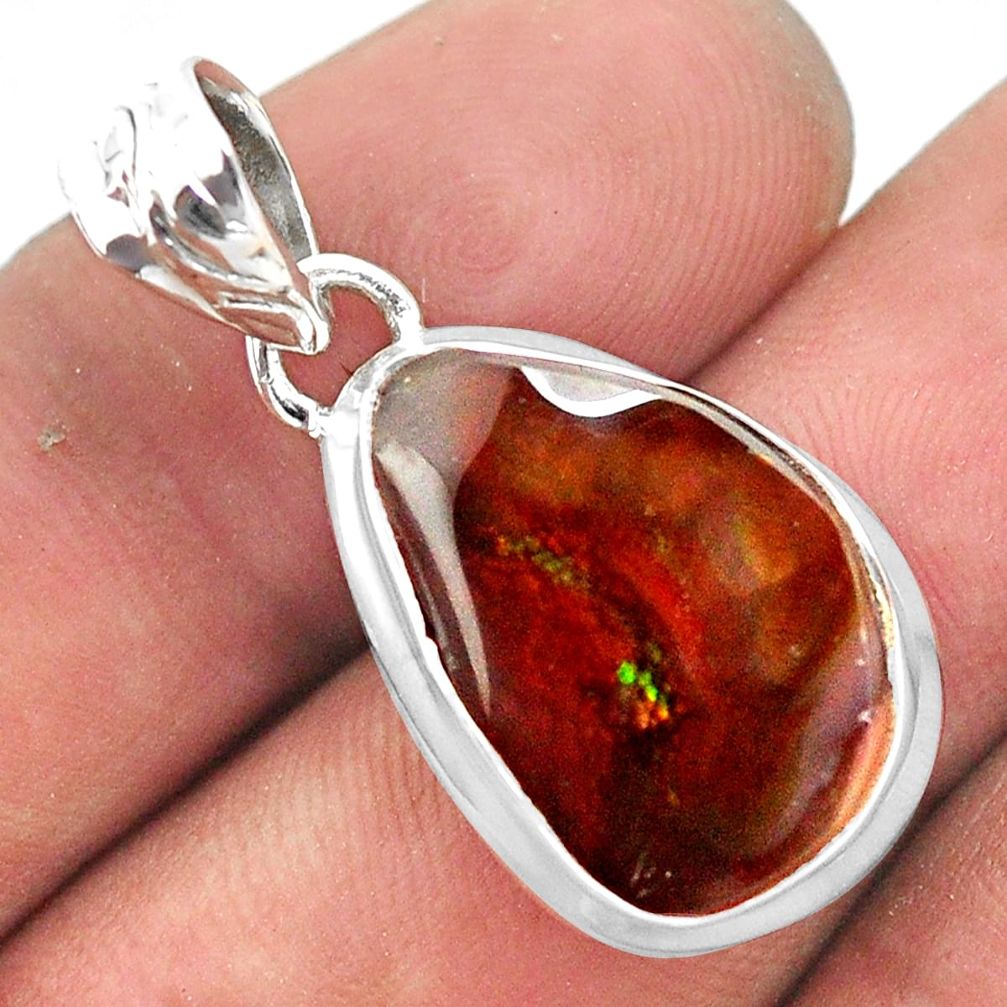 12.62cts natural multi color mexican fire agate 925 silver pendant p54035