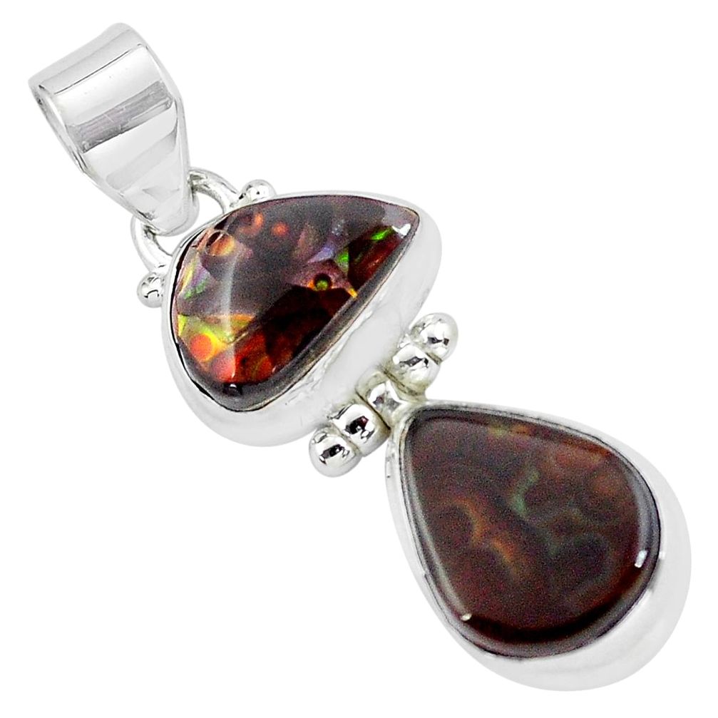 12.36cts natural multi color mexican fire agate 925 silver pendant p59396