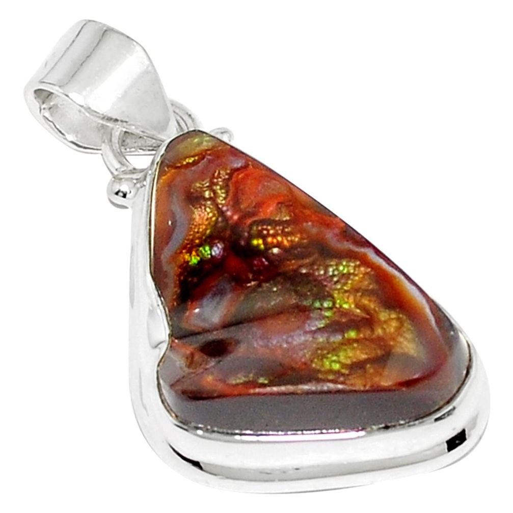 19.23cts natural multi color mexican fire agate 925 silver pendant p76362