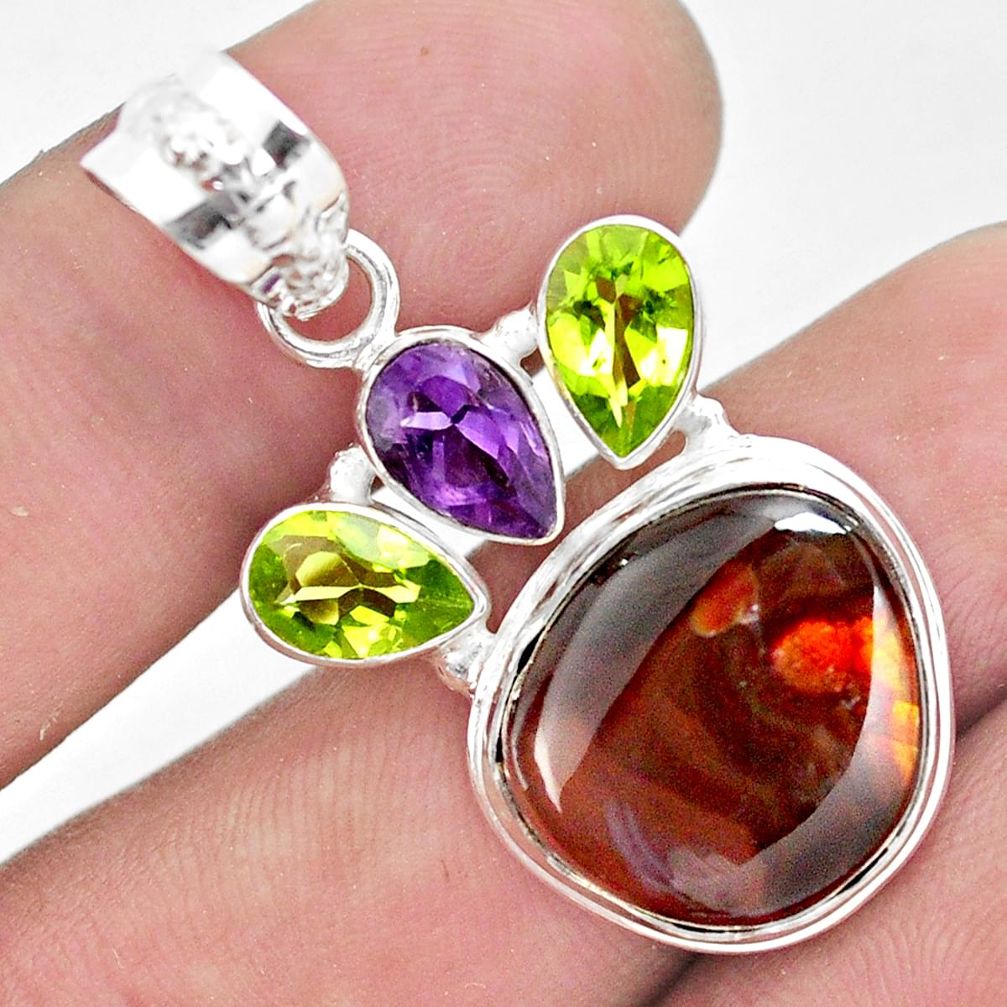 16.20cts natural multi color mexican fire agate fancy 925 silver pendant p54008